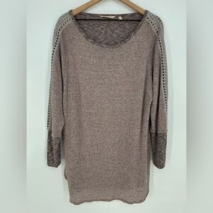Soft Surroundings Bailey Waffle Knit Crochet Trim Longline Sweater Mauve/Gray-2X